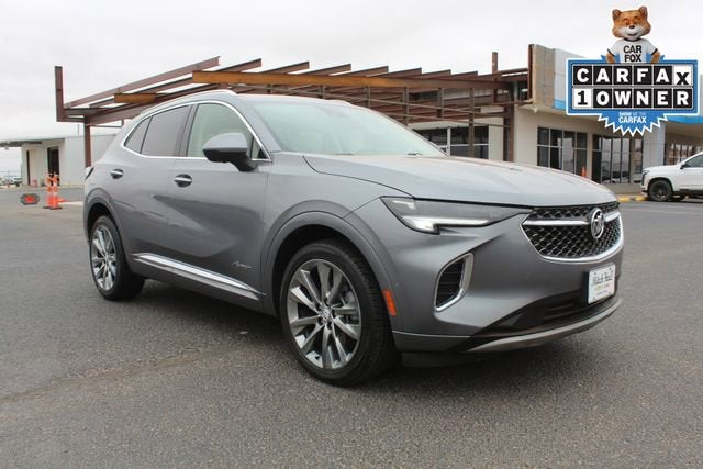 2022 Buick Envision Avenir in Satin Steel Metallic — front three-quarter view